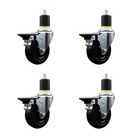 Service Caster 4'' Soft Rubber Swivel 1-7/8'' Expanding Stem Caster Set with Brake, 4PK SCC-EX20S414-SRS-PLB-178-4